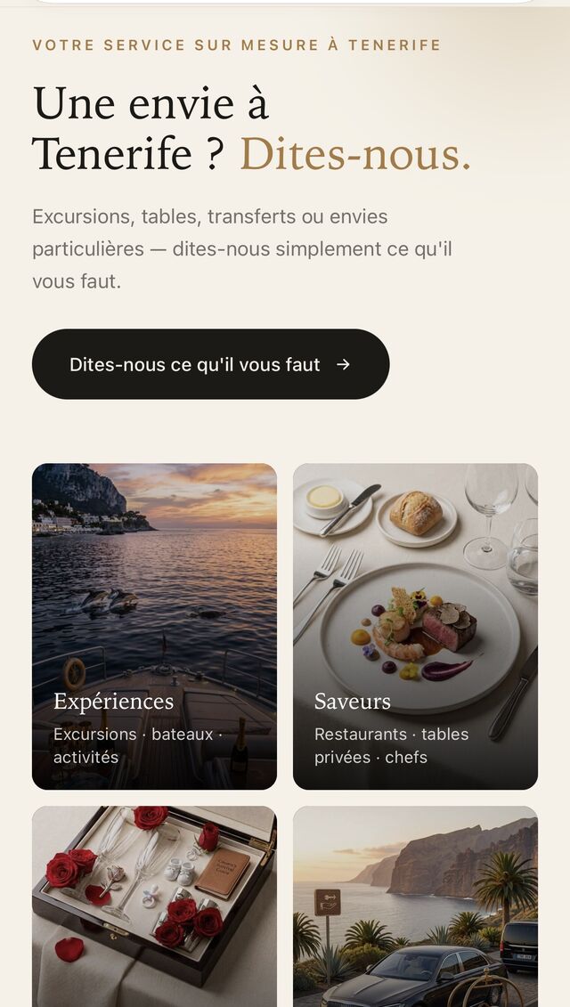 Site web AYO - service de conciergerie sur mesure à Tenerife